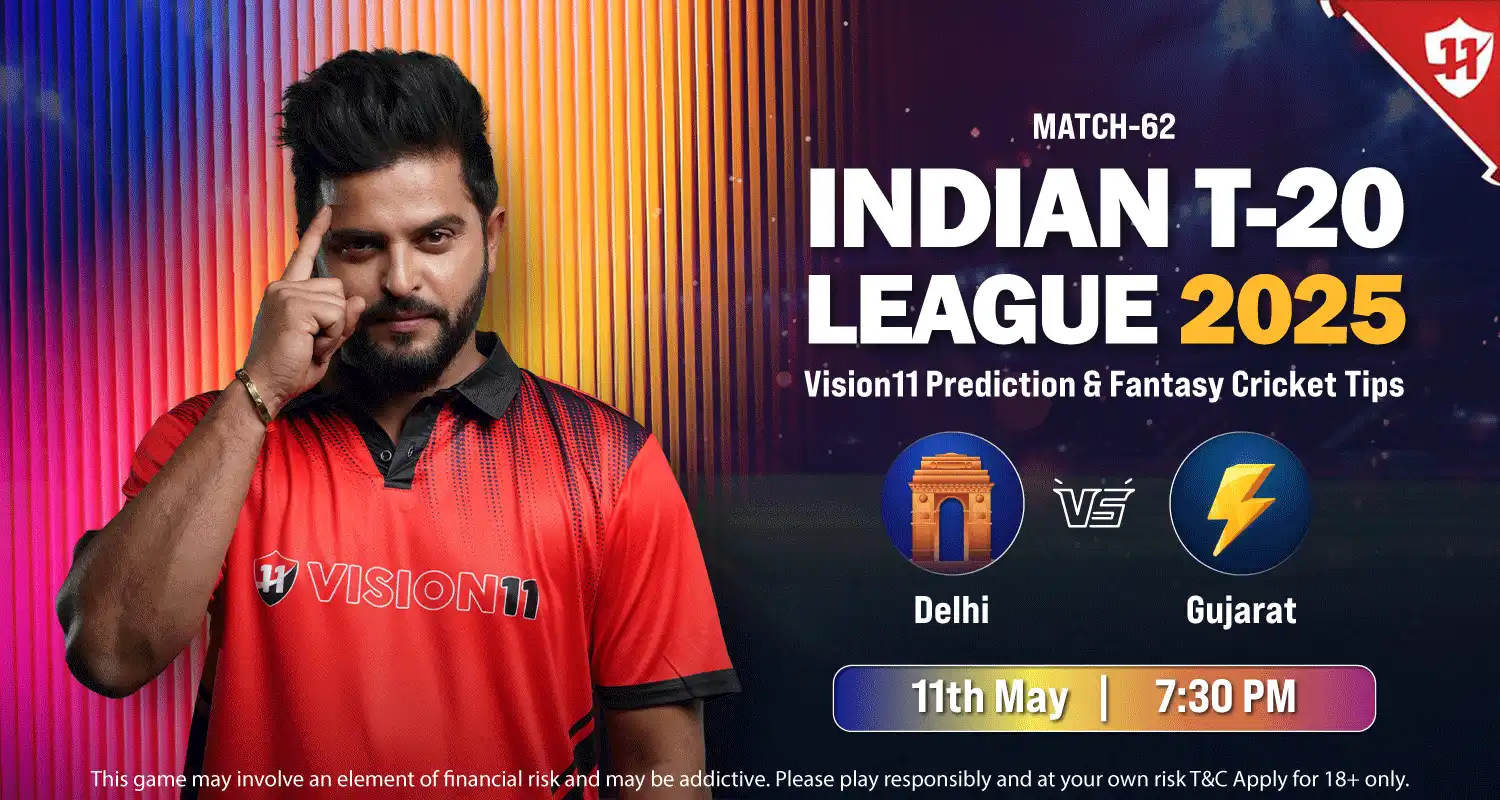 Delhi vs Gujarat – IPL 2025 62nd Match Prediction and Fantasy Cricket Tips | Blog Banner