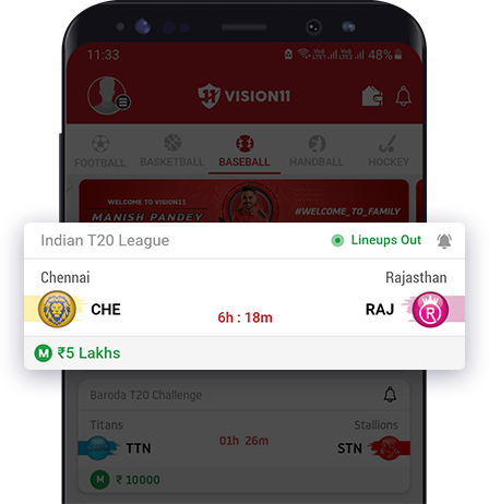 Select Match for Baseball Contests on fantasy app