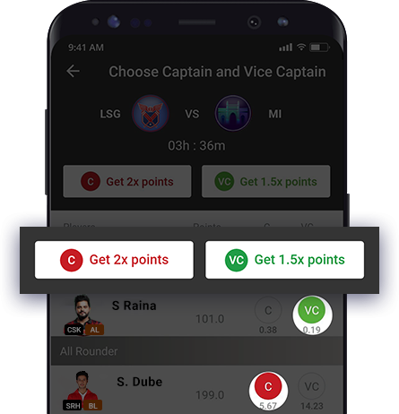 Choose Captain and Vice Captain for Baseball fantasy games