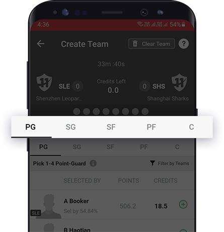 Select Teams for Basketball Contests on fantasy app