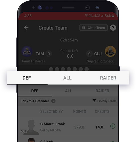 Select Teams for Kabaddi Contests on fantasy app